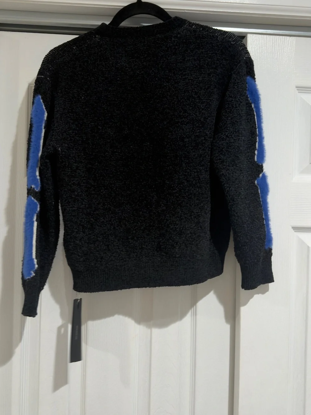 AMIRI Black Crewneck Sweater with Blue Sleeve Accents